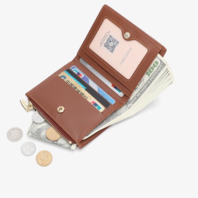 Ví nữ đựng tiền nhiều ngăn 596 khóa bấm chất da retro phong cách thanh lịch