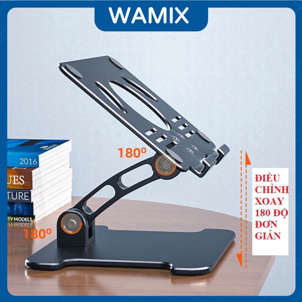 Giá đỡ Điện Thoại Máy Tính Bảng Tablet Bằng Hợp Kim Nhôm, Có thể tùy độ cao, Xoay 360 Độ, Gấp Gọn Để Bàn