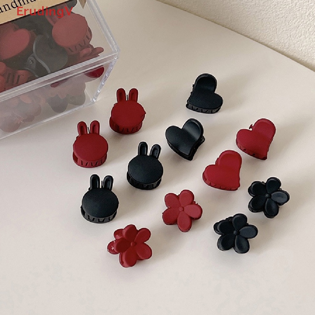 Set 5 Kẹp Tóc Càng Cua Mini Bằng Nhựa Hình Trái Tim Màu Đỏ Đen Ngọt Ngào Thời Trang Cho Nữ