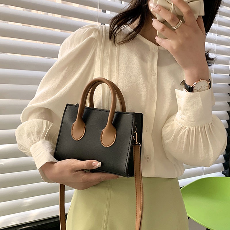 Mischa Túi Đeo Chéo Vai Hình Vuông Nhỏ Bằng Da PU Màu Tương Phản Đơn Giản Hợp Thời Trang