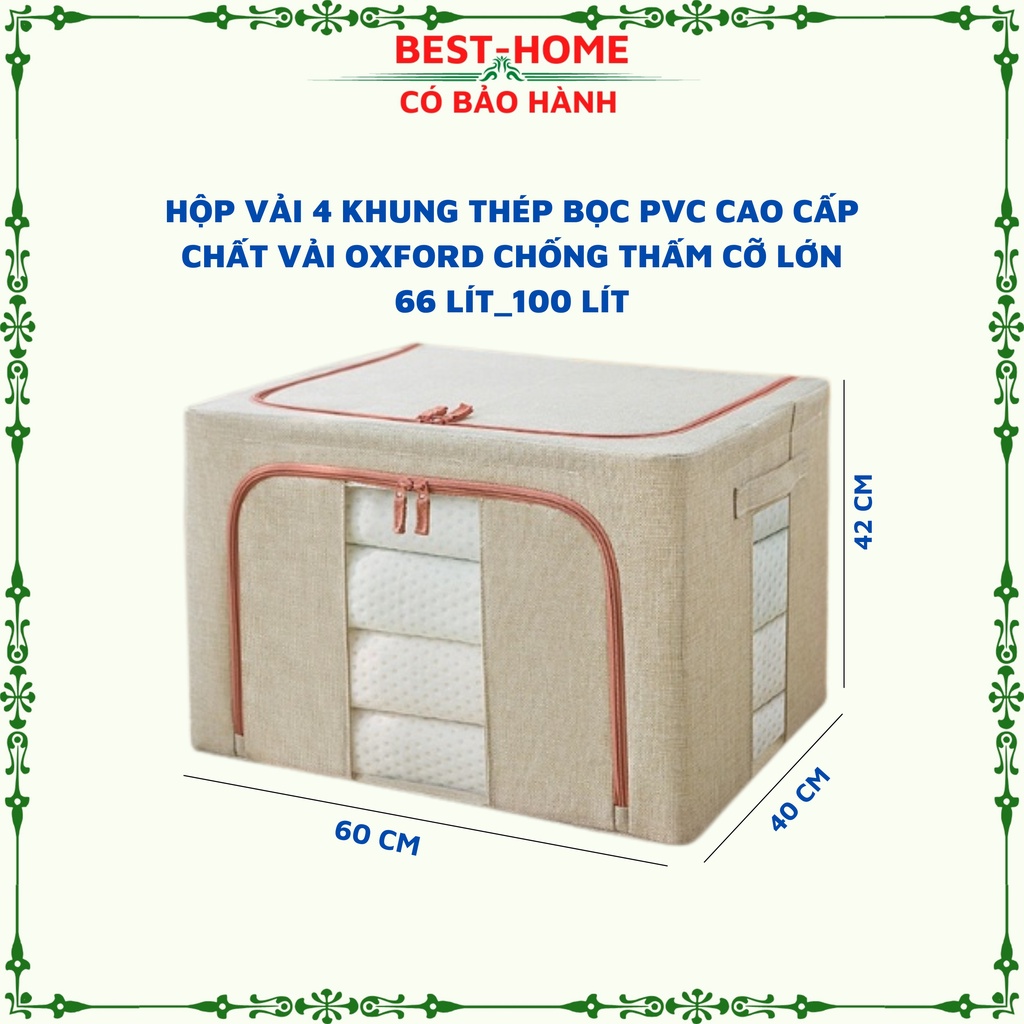 Hộp Vải Đựng Quần áo Chăn Màn Vỏ Ga Gối Khung Thép inox Không Cần Tủ Quần Áo Bằng Vải OXFORD 600D Cao Cấp 66L 80L