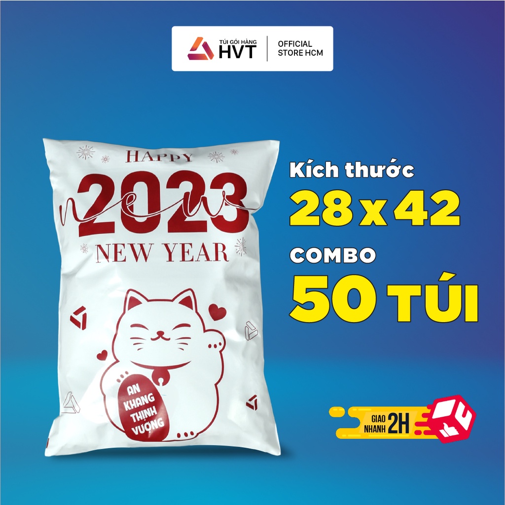 Túi Gói Hàng Niêm Phong NHUAHVT In Sẵn Happy New Year, cuộn 50 túi