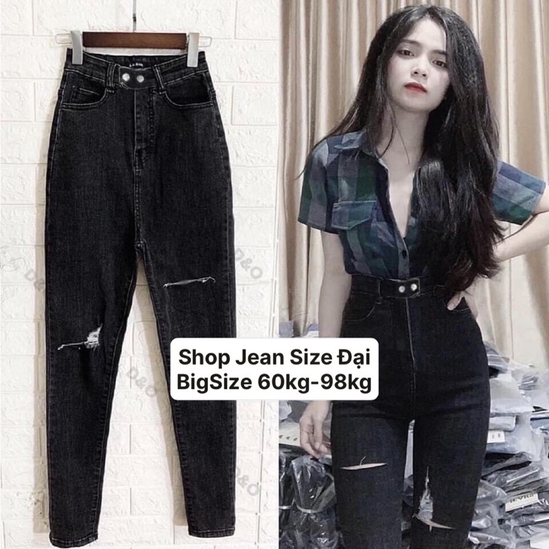 QUẦN BIG SIZE JEANS 2 NÚT RÁCH, QUẦN BÒ CẠP CAO, QUẦN SINNY LƯNG CAO
