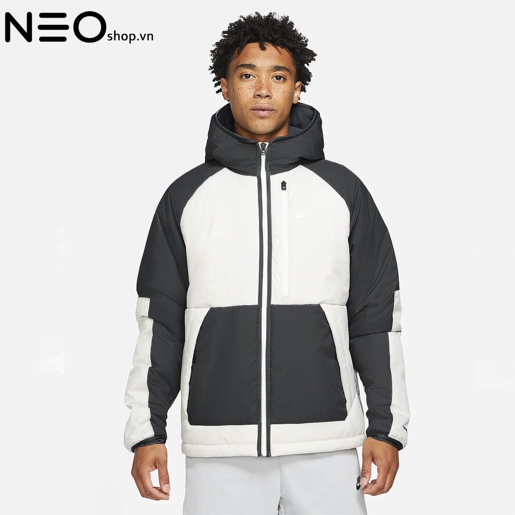 Áo Khoác Phao Nike Therma-FIT Legacy Hooded Jacket - Đen / Trắng / Xám