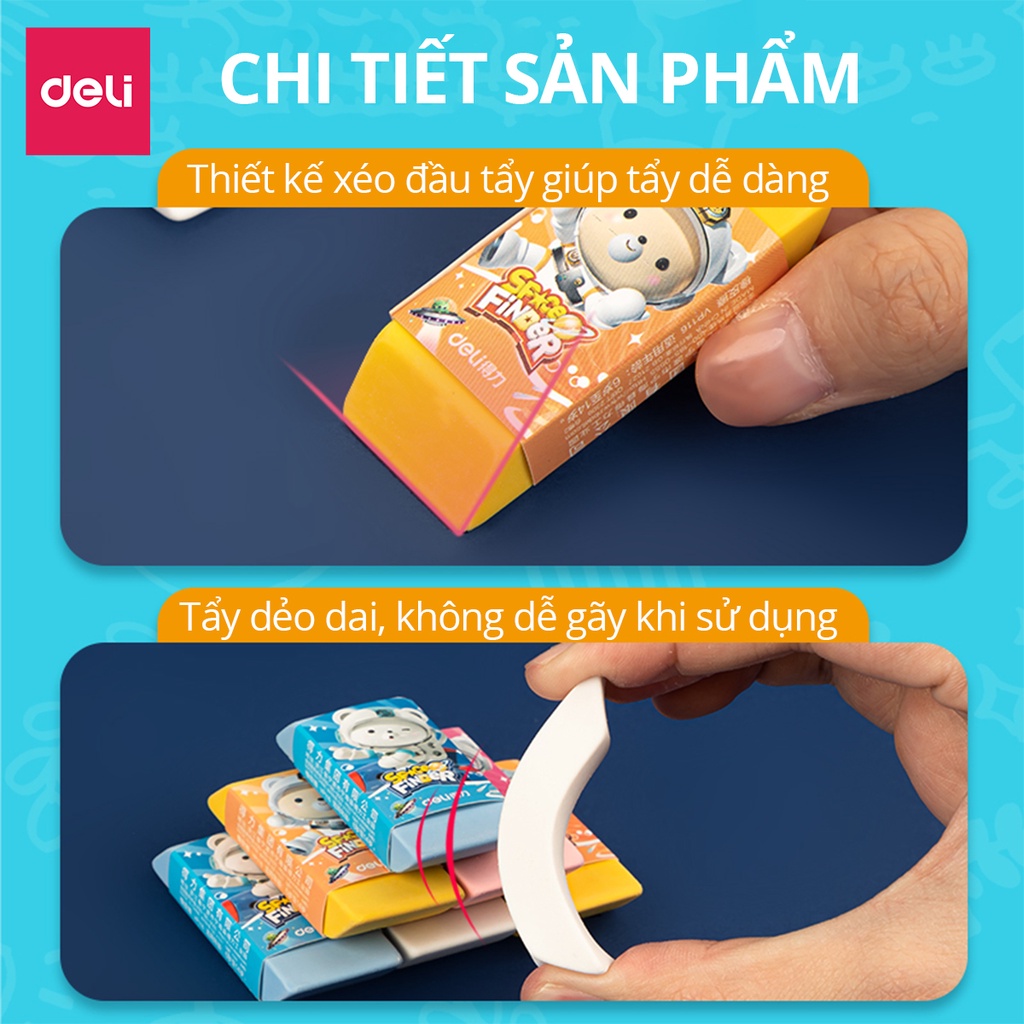 Gôm tẩy 2B Deli hình gấu phi hành gia ít vụn tẩy sạch không gãy xóa chì dành cho học sinh