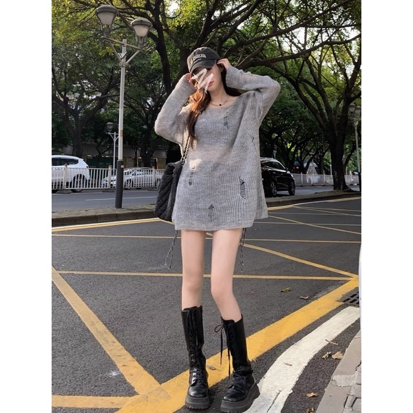 ÁO LEN MỎNG DÀI RỘNG PHONG CÁCH Y2K
