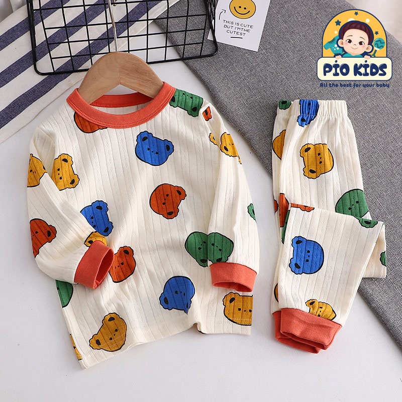 Bộ quần áo bé trai, bé gái cao cấp PiOKids hình Gấu dành cho bé từ 1 - 8 tuổi (NB_02)