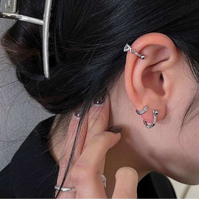 Khuyên tai bạc nữ hình tim thiết kế cong chốt bi xoáy,mẫu mới hot frend