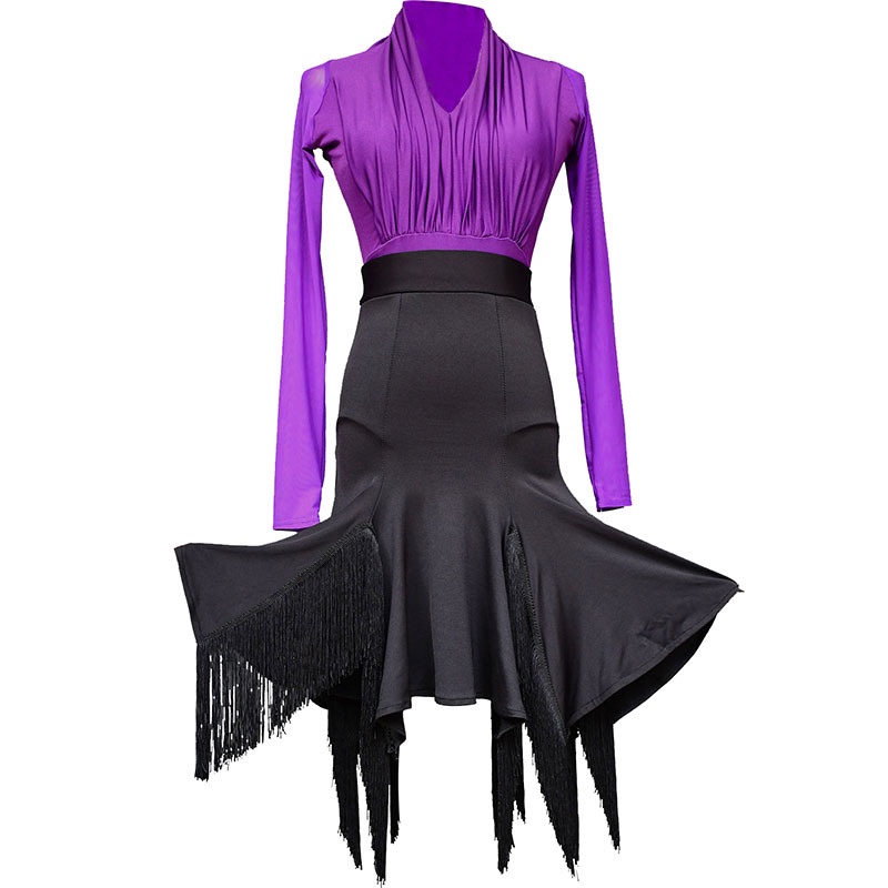 Bộ Trang Phục Khiêu Vũ Latin Vải Gạc Tay Áo Gạc Xẻ Tà Dành Cho Bạn Nữ Tập Luyện Khiêu Vũ Mã Số 1.5