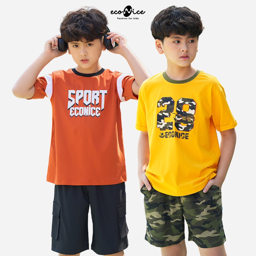 Đồ bộ quần áo thun cotton cho bé trai mặc mùa hè Econice Eco. Size đại trẻ em 2, 3, 4, 5, 6, 7, 8, 9, 10, 12 tuổi