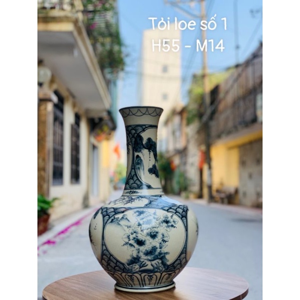 LỌ CỦ TỎI SƠN THỦY VÀ SEN CỔ CAO MEN RẠN CAO 55CM.