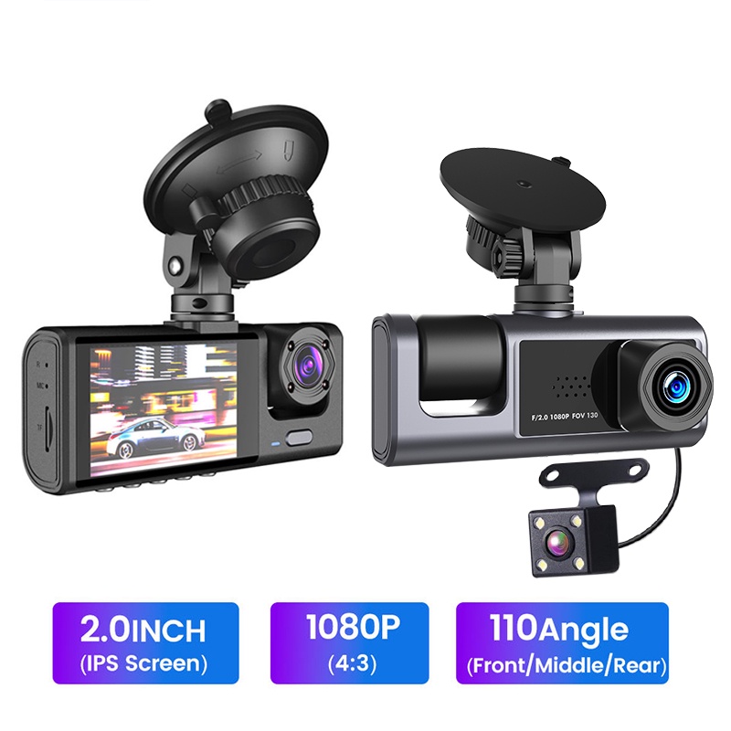 Camera Ghi Hình Trước Và Sau 2 Inch DVR 3 Thấu Kính Cho Xe Hơi 1080P DVR