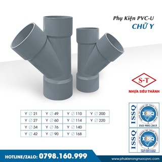 Cút/nối chữ y, ba chạc nhựa pvc 21, 27, 34, 42, 49, 60, 76, 90, 114, 140