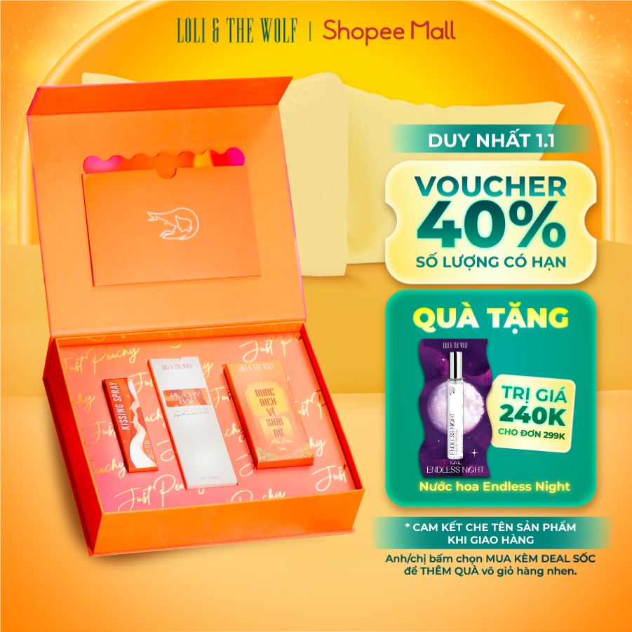 Set Quà Tặng Just Peachy Loli & The Wolf - Dd Vệ Sinh Nữ Đào 100ml & Nước Hoa Nữ Đào 50ml & Kissing Spray Vị Đào