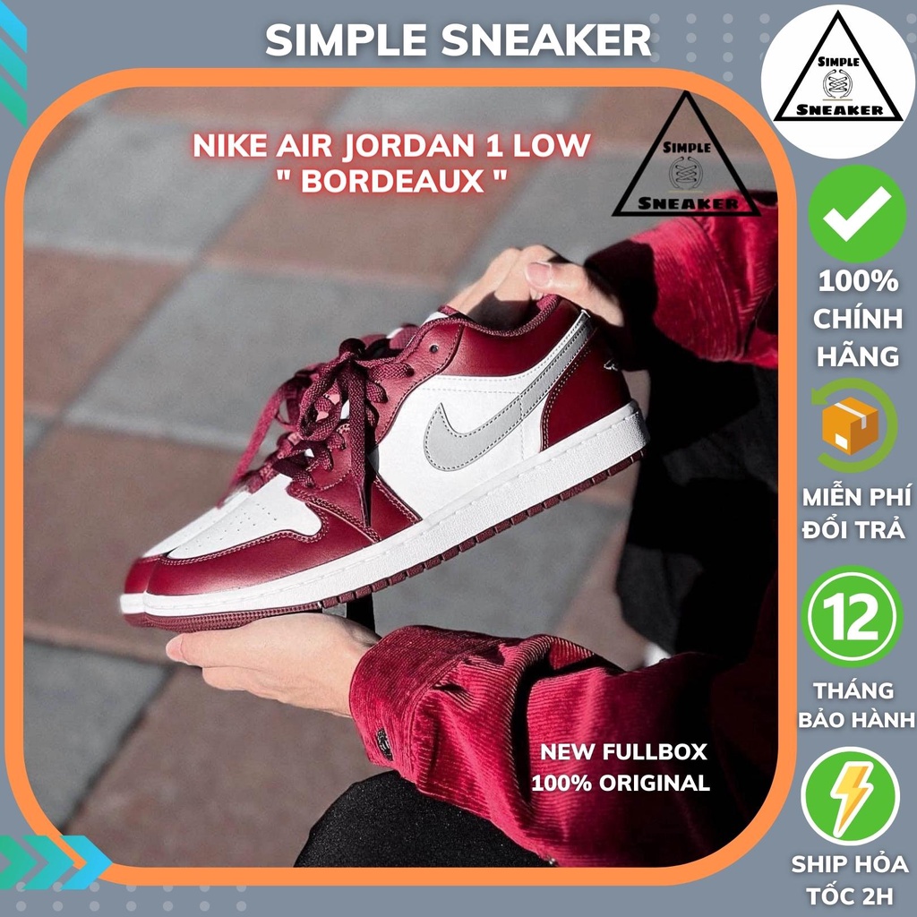 Giày Nike Air Jordan 1 Low Bordeaux Chính Hãng 🔴SIMPLE SNEAKER🔴 Jordan 1 Màu Đỏ Rựơu Vang [553558-615]