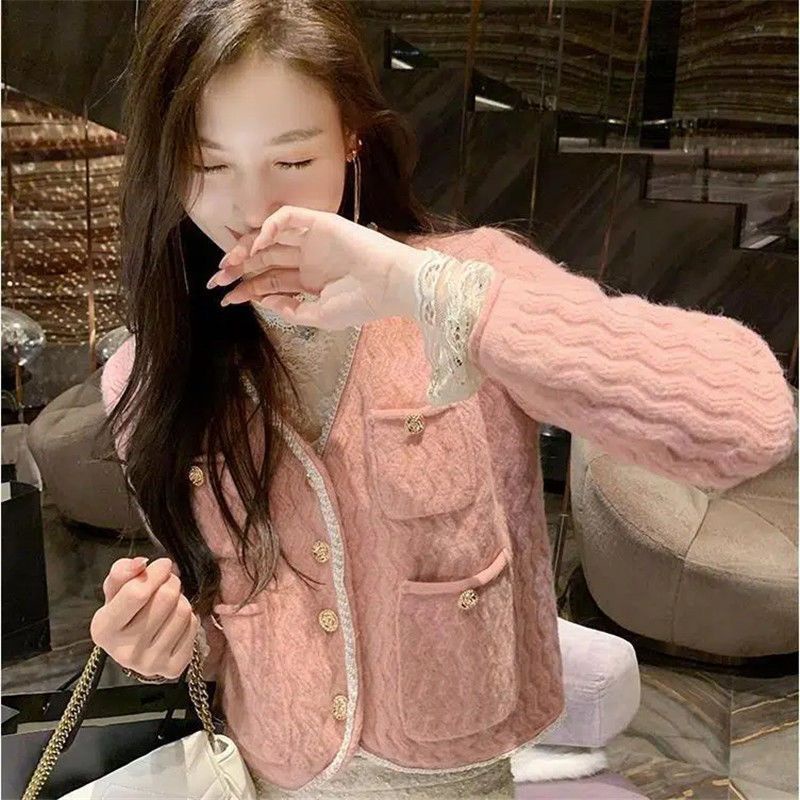 áo len nữ form rộng tăm cộc tay trễ vai mỏng cổ lọ áo khoác carigan thom browne local brand ngắn tay dày hàn quốc bigsize cột dây Áo Khoác Cardigan Dệt Kim Tay Dài Màu Sắc Tương Phản Thời Trang Mùa Thu 2022 Cho Nữ