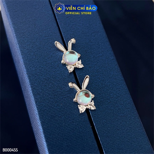 Bông tai bạc nữ chú Thỏ đá mặt trăng chất liệu bạc 925 thời trang phụ kiện trang sức Viễn Chí Bảo B000455