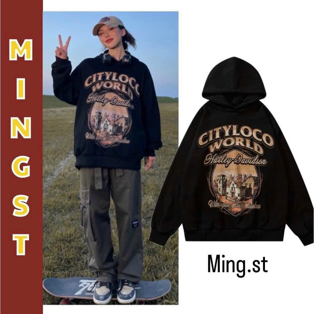 Áo Hoodie CITYLOCO WORLD Có Nón Mũ 2 Lớp Màu Đen Kiểu Hàn Quốc Nam Nữ Cặp đôi --Khoác Nỉ Ngoại Unisex