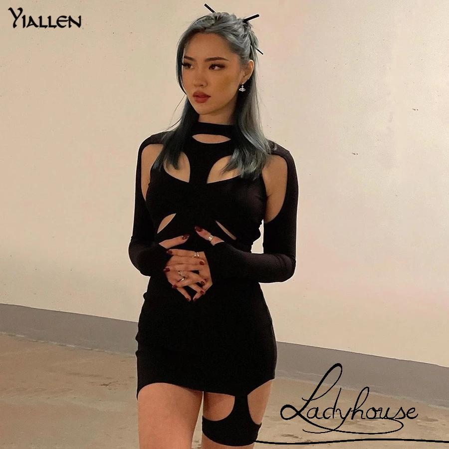 Đầm Tay Dài Dáng Ôm Hở Lưng Y2K Cột Dây Thời Trang Mùa Thu Quyến Rũ Cho Nữ