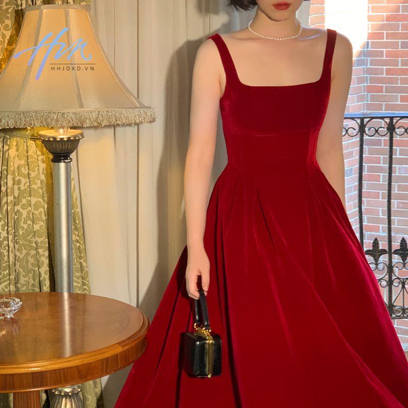 Đầm Nhung Đen Dáng Vừa Phong Cách Pháp Thời Trang Thu Đông Cho Nữ