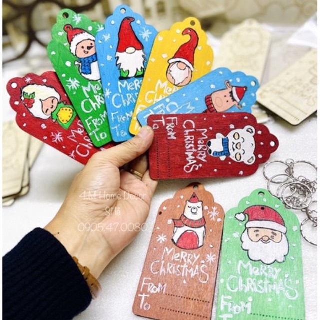 Thiệp Noel bằng gỗ kết hợp móc khoá làm quà tặng giáng sinh siêu dễ thương