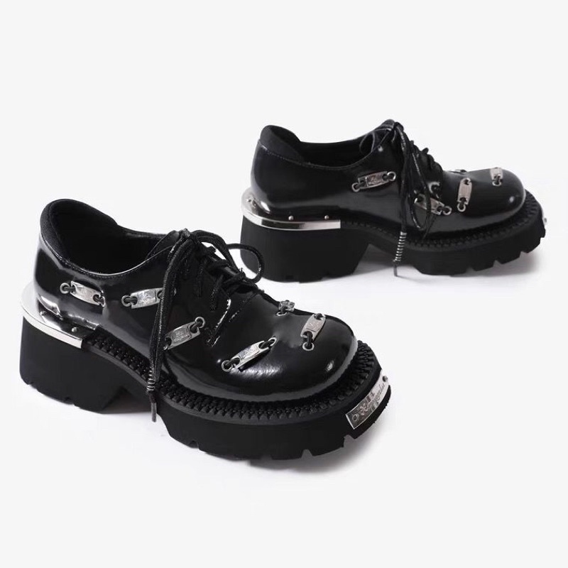 Giày da Derby chi tiết bảng tên sắt đế cao 5,5cm phong cách Punk Retro FOOTMADE