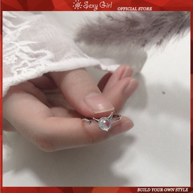 Nhẫn Đính Đá Mặt Trăng Thiết Kế Sáng Tạo Dễ Thương Có Thể Điều Chỉnh Cho Nữ