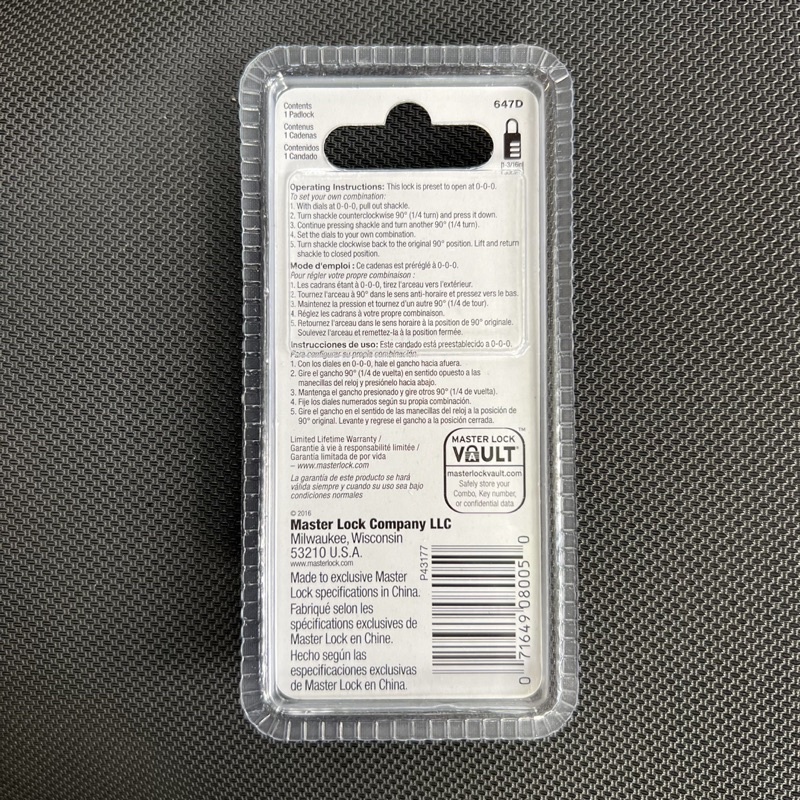 Khóa vali 3 số Master Lock 647D - MSOFT