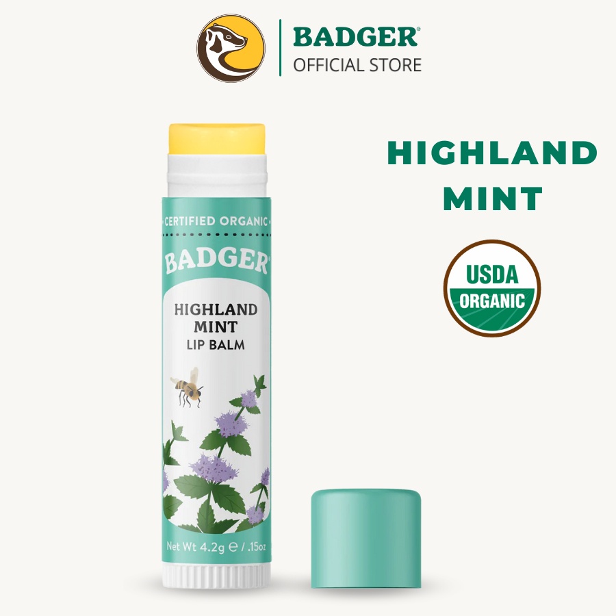 Son dưỡng môi hữu cơ Highland Mint BADGER Lip Balm USDA Organic - 4.2g