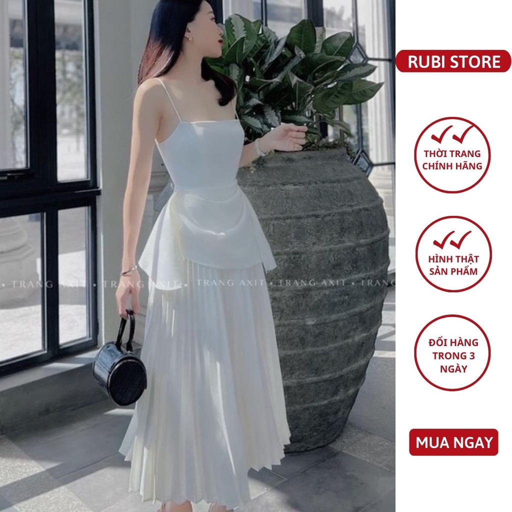 V264 - Đầm thiết kế dự tiệc LINH RUBI STORE 2 dây nhún eo chân dập ly cao cấp