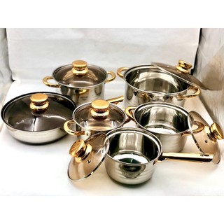 Bộ nồi đức 6 món vung kính engelberg eb8013, chất liệu inox 304, 5 đáy