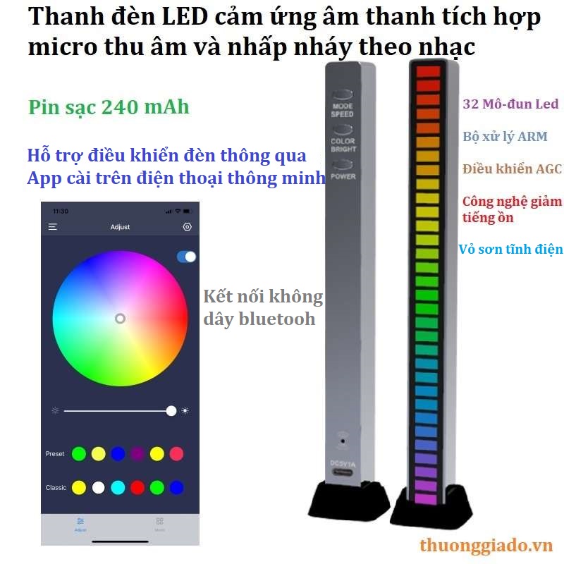 Thanh đèn led rgb nháy theo nhạc 16 TRIỆU MÀU điều khiển bằng cảm biến âm thanh siêu nhạy đèn trang trí decor phòng