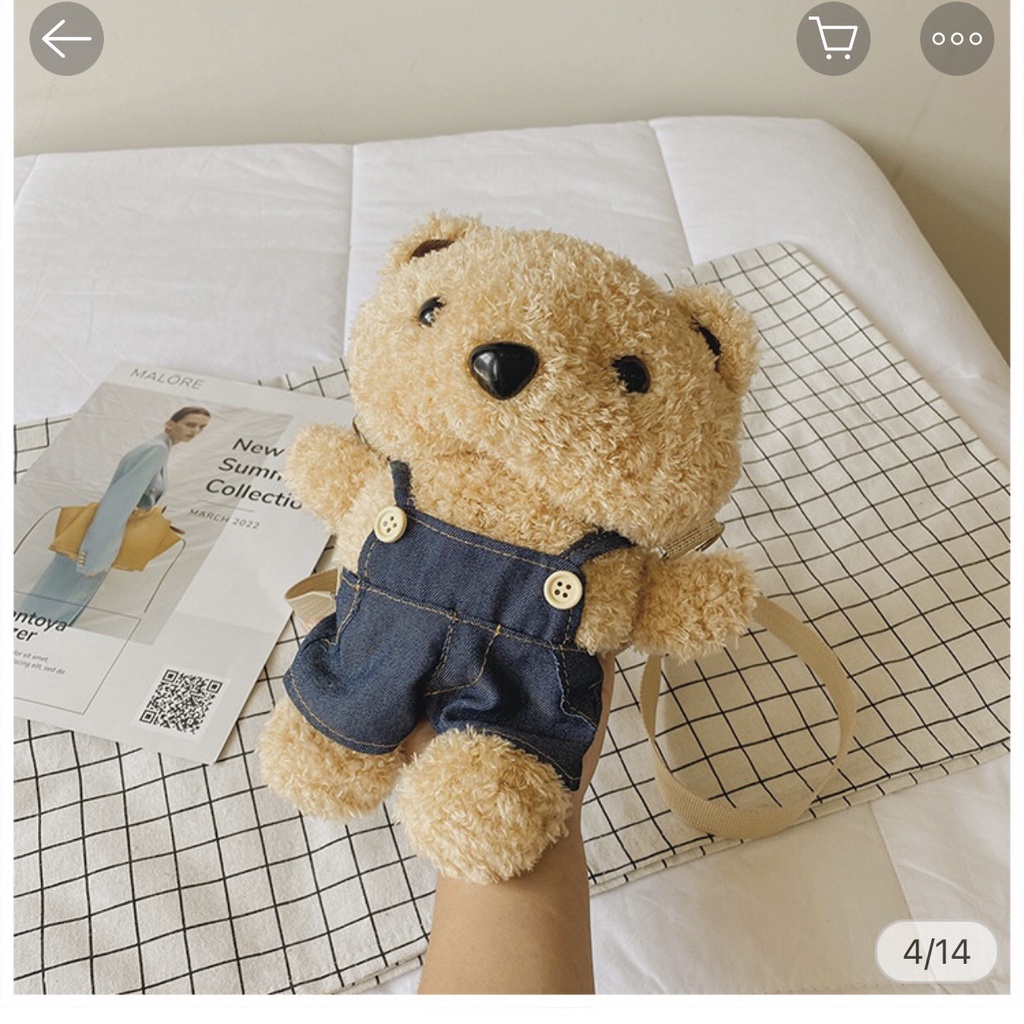 Túi Đeo Chéo Gấu Bông Màu Nâu Mang Áo  - Túi Đeo Vai Nhồi Bông Dễ Thương