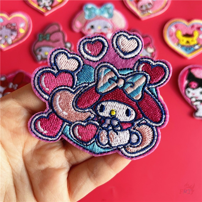 ☸ Sticker Ủi Thêu Hình Kuromi / Melody / Hello Kitty / Cinnamoroll / Pom Purin Màu Hồng Ngọt Ngào ☸ 1 Sticker Ủi Thêu Hình Huy Hiệu