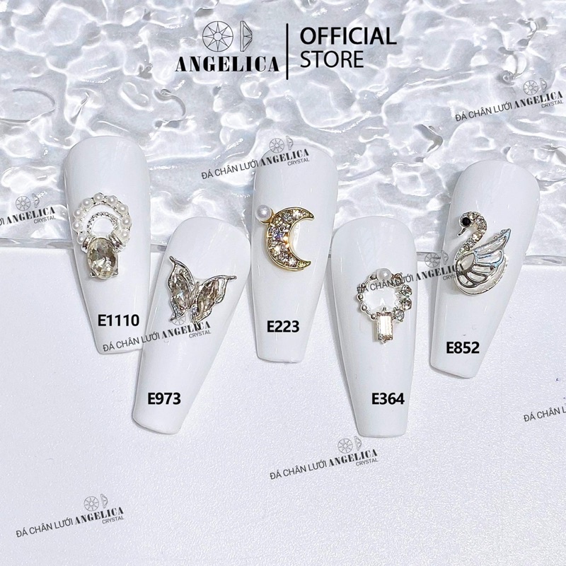 Phụ kiện nail tráng trí móng tay, Charm kim loại cao cấp ánh vàng, bạc 3D đính móng hình nơ, tim