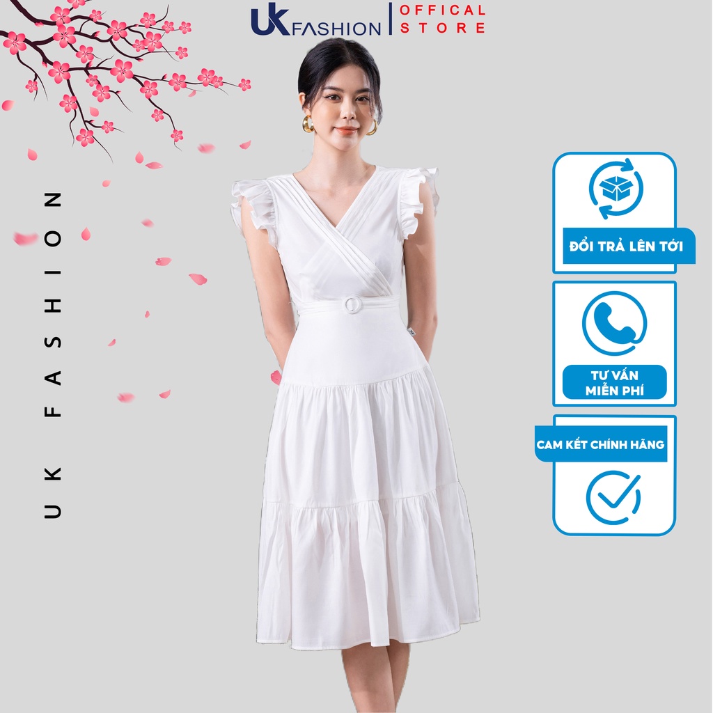 Đầm Dáng Xòe Nữ UK Fashion Thiết Kế Sát Nách Vai Bèo Thân Nhún Tầng Nữ Tính, Chất Vải Nhập Hàn Cao Cấp NKFDV2206003