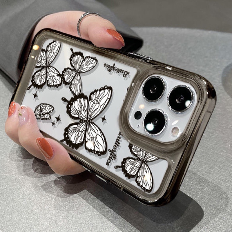 Ốp Điện Thoại TPU Silicon Mềm Trong Suốt Chống Sốc Hình Bướm Đen Cho IPhone 11 12 13 14 Pro Max 7 8 Plus X XS XR 6 6S SE 2020