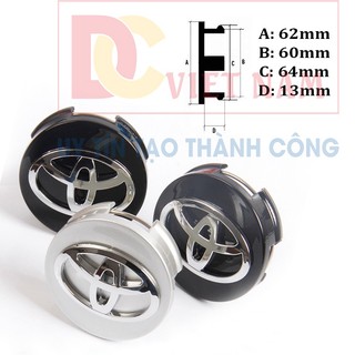 Logo chụp mâm, ốp lazang bánh xe ô tô Toyota đường kính 62mm