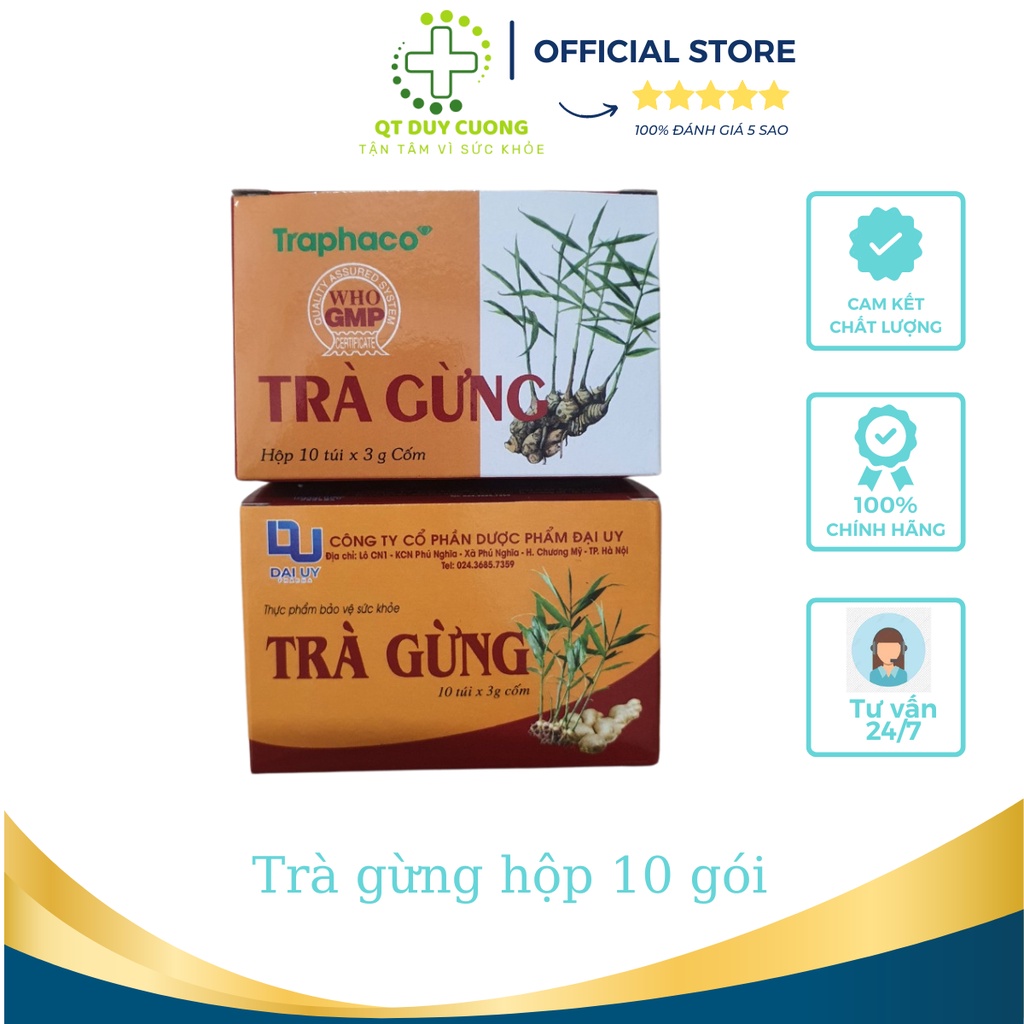 Trà gừng chống cảm lạnh, chương hơi, đầy bụng, huyết áp thấp hộp 10 gói