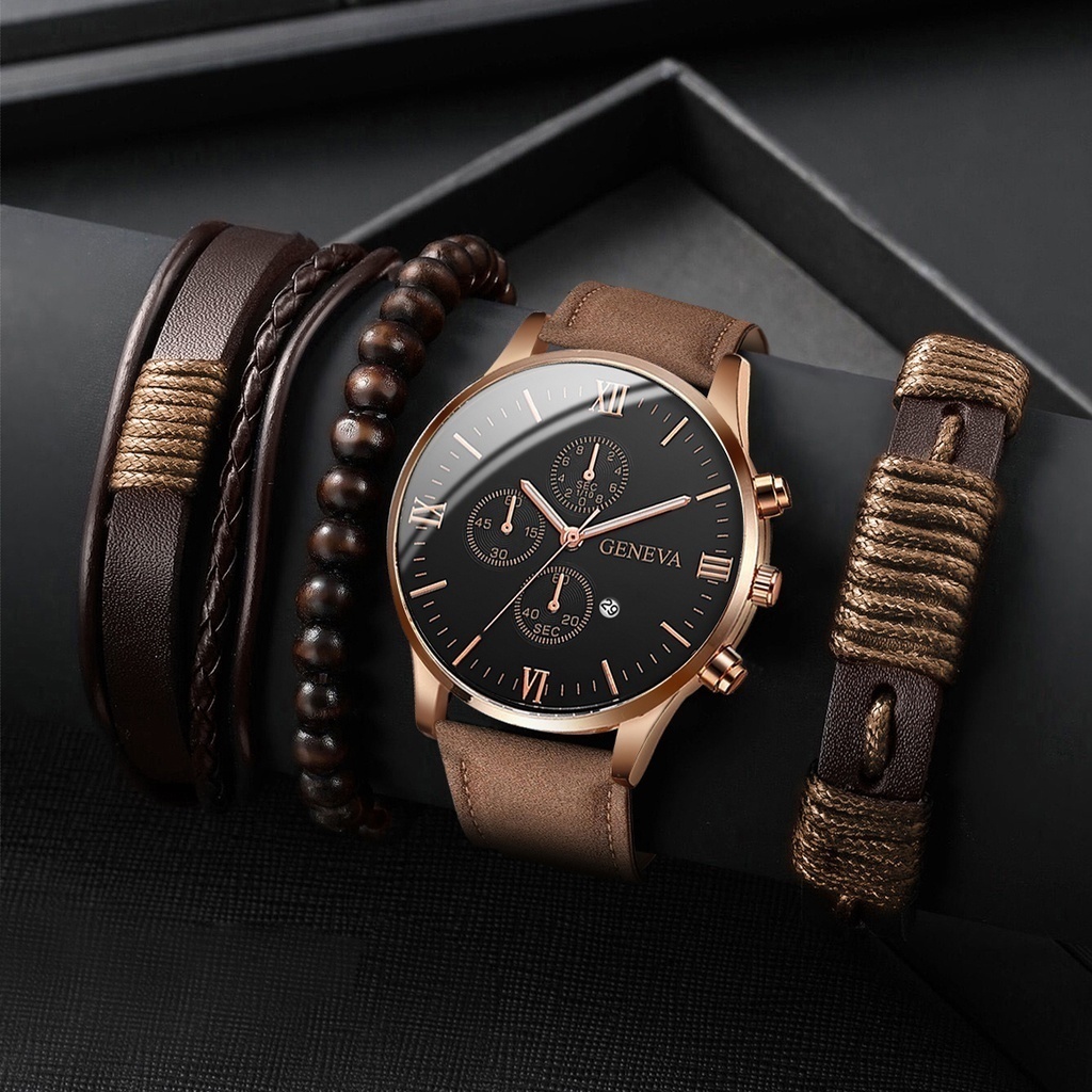 Đồng Hồ Quartz Nam Hiển Thị Ngày Dây Da Geneva