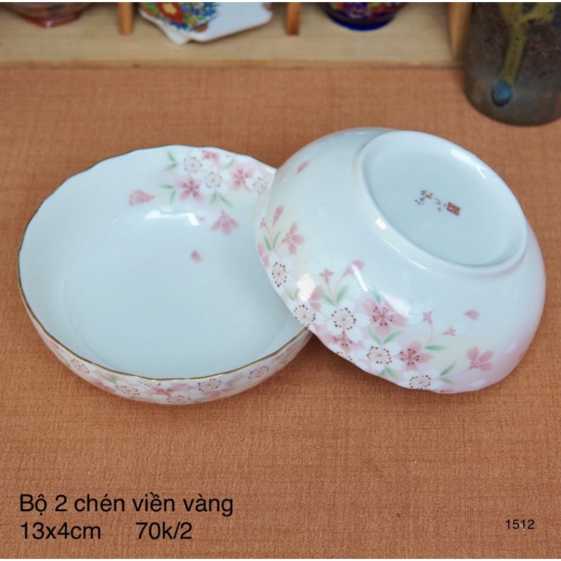 Bộ 2 Chén Cơm Kiểu Nhật Hoa Đào - Gốm Sứ Nhật Bản