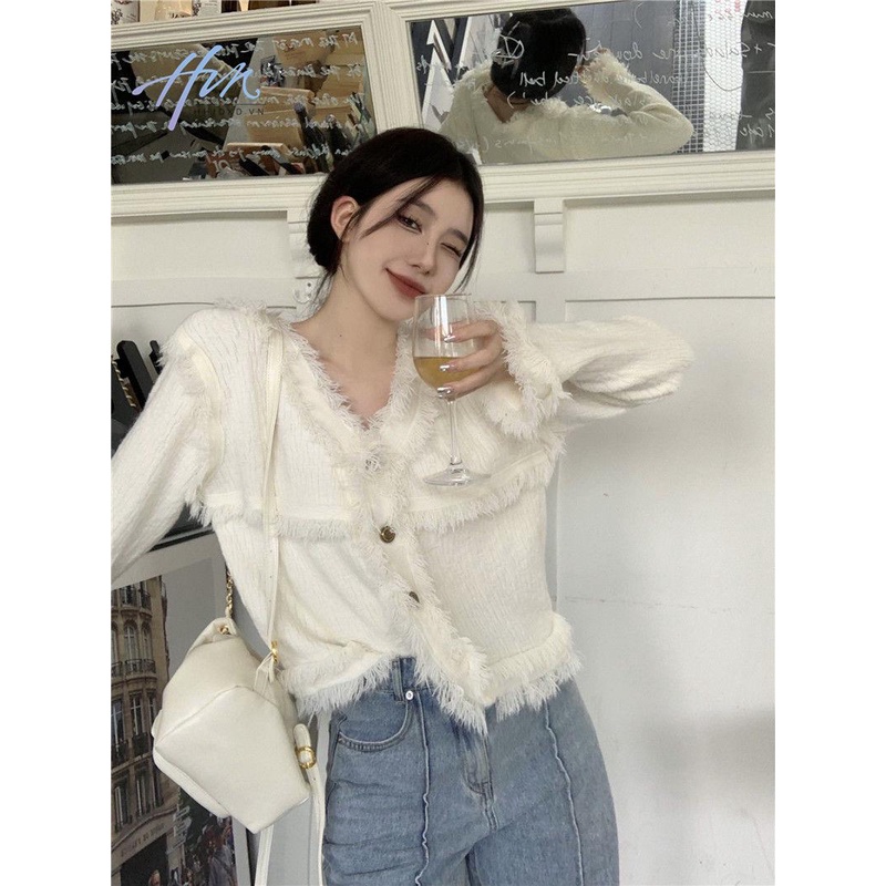 Áo Khoác Cardigan Dệt Kim Dáng Rộng Màu Đỏ Phối Tua Rua Thời Trang Thu Đông Năm Mới Cho Nữ