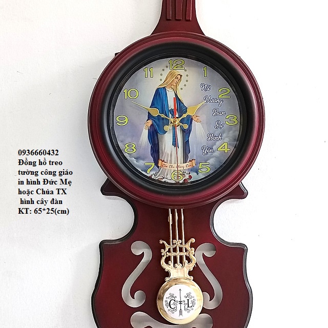 Đồng hồ treo tường hình cây đàn - quà tặng công giáo kt 65*25