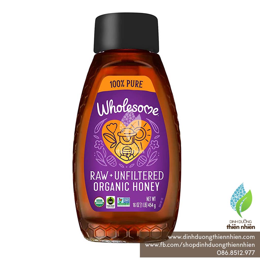 Mật Ong Thô Hữu Cơ Wholesome Sweeteners Organic Raw Unfiltered Honey, Nguyên Chất, Không Lọc, 454g