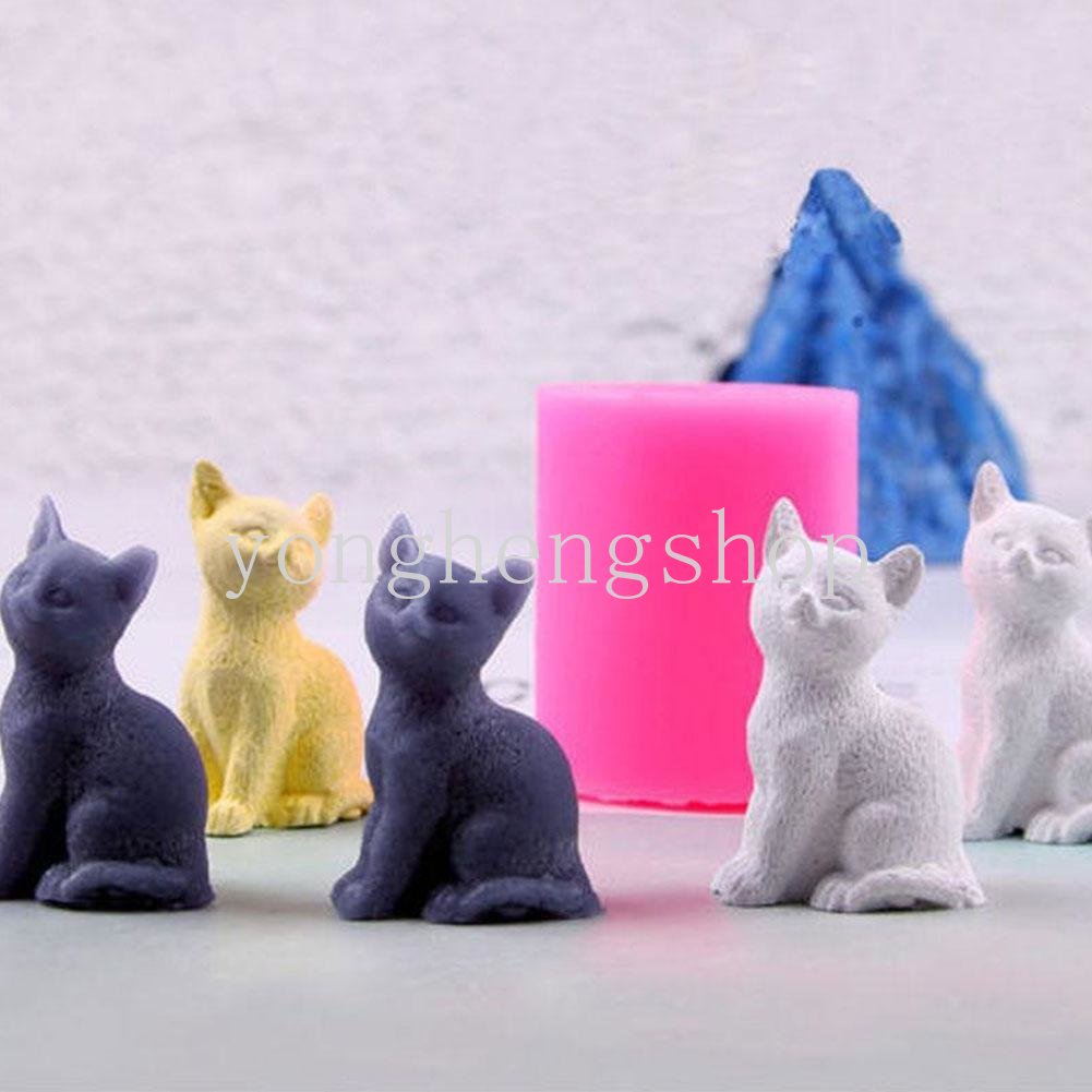 Khuôn Silicon Làm Kẹo Đường Hình Mèo 3D Dễ Thương