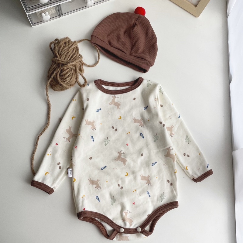 Sét body kèm mũ chóp vải cotton pc mềm mại cho bé