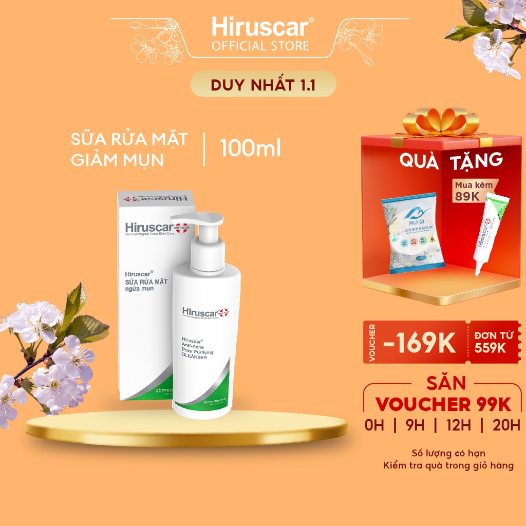 Sữa rửa mặt ngừa mụn Hiruscar Anti-Acne Cleanser+ 100ml