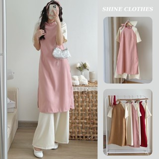  Set áo dài cách tân nhung tăm cổ bèo kèm khăn buộc SHINE CLOTHES áo dài cách tân tay lỡ mặc đi chơi Tết - đi lễ chùa 