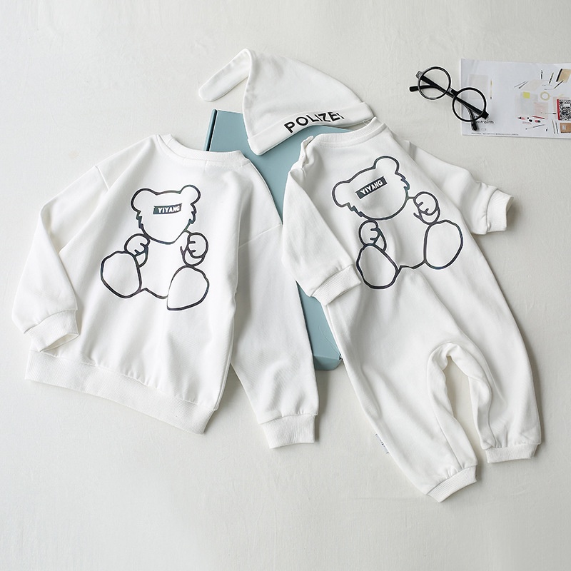 Áo gia đình Thu Đông HappyFamily - Mẫu Sweater In Logo Gấu Xinh Xắn Yiyang Chất nỉ da cá Cotton Màu Trắng