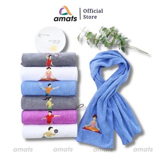 Khăn lau mồ hôi tập Yoga , Gym thêu hình cô gái yoga - Chất liệu cotton, kích thước 110cm x 25cm